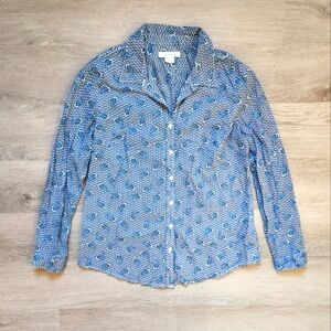 Liz Claiborne Women's Vintage Paisley Print Button Down Long Sleeve Shirt Large